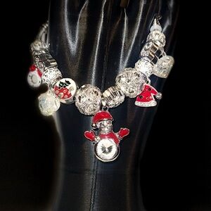 Festive Silver and Red Christmas Charm Bracelet